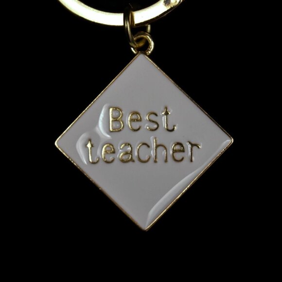 Claires Keychain Best Teacher Fob Red Enamel Apple Charm Ring Lobster Clasp - Picture 3 of 5